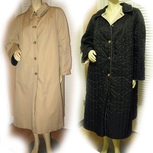 Long Trench Coat Trenchcoat Womens Winter Coats Reversible Black | Tan XLarge XL